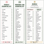 MIRACLISTIC bundle with 20-item Female Essential Kit, 27-item Personal Car Essential Kit, and 47 essential items combined.