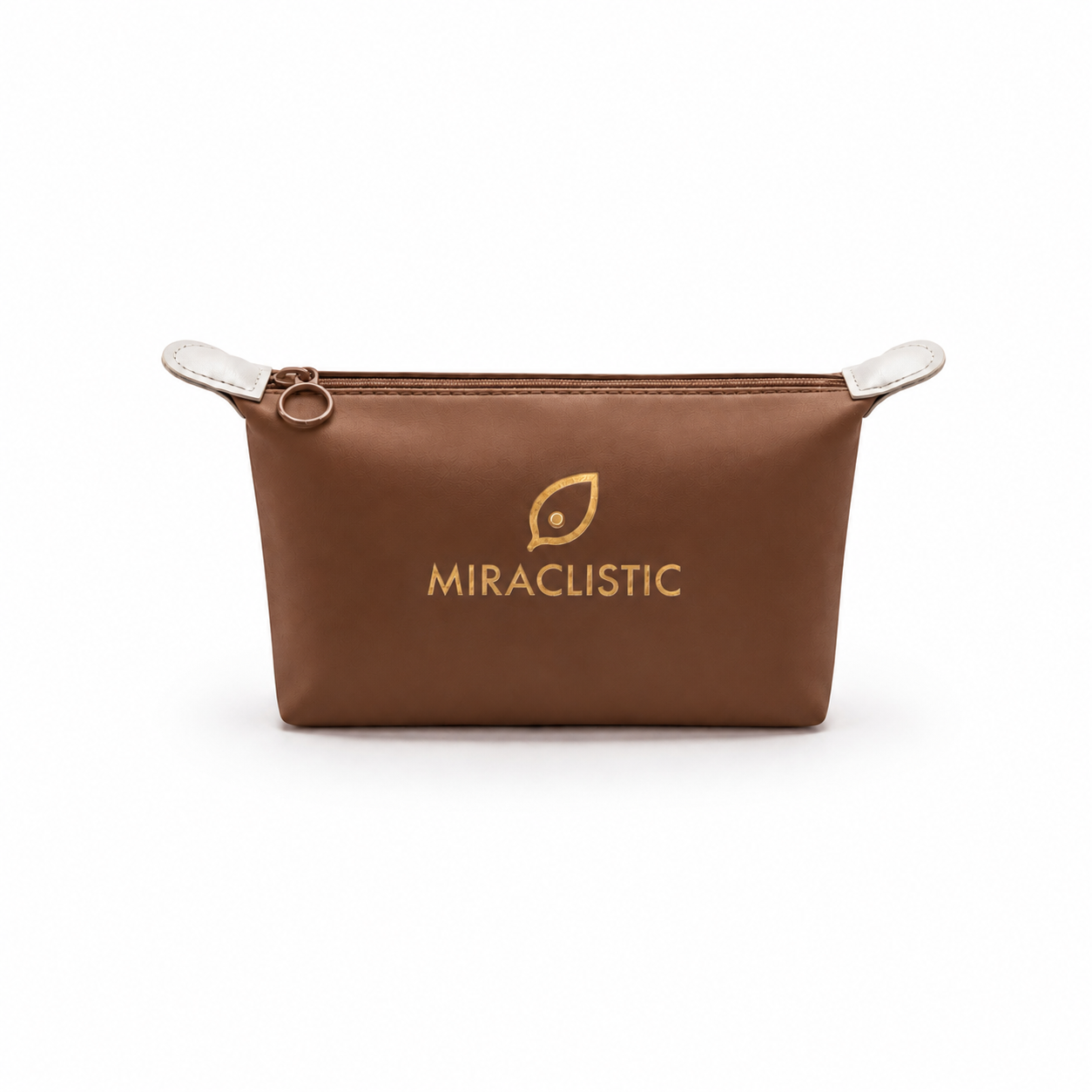 MIRACLISTIC brown female essential kit pouch on a white background