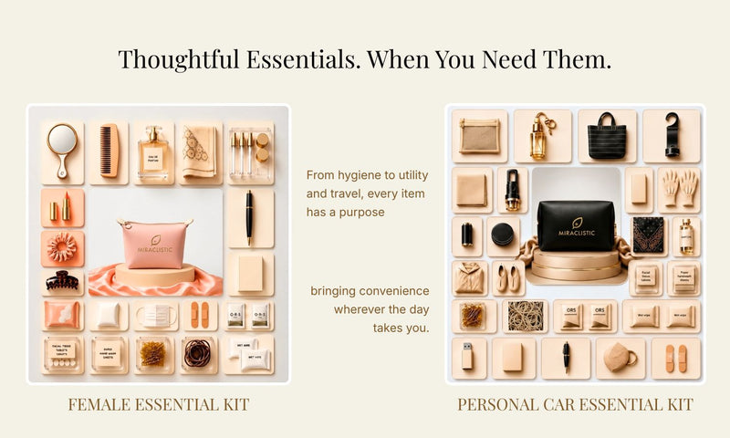 MIRACLISTIC Female Essential Kit and Personal Car Essential Kit with curated everyday essentials