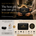 MIRACLISTIC Personal Car Essential Kit presented as a thoughtful gift for car owners with tissues, car perfume, wipes, sanitizer, gloves, microfiber cloth, torch and other everyday essentials.